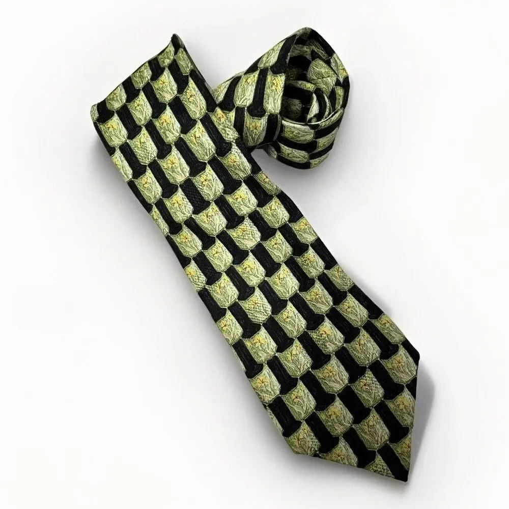 2 VTG ERMENEGILDO ZEGNA 100% Silk  Ties ITALY Designer Diamond Floral LOT EUC‎